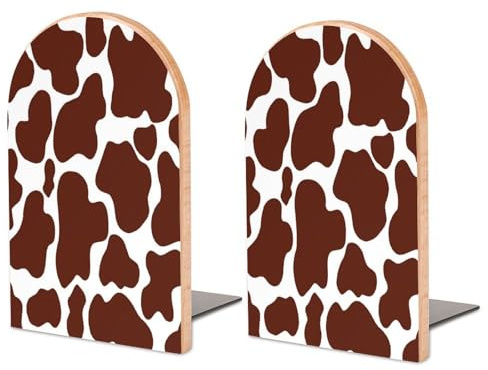 Große Buchstützen aus Holz mit Kuh-Aufdruck, für Regale, 2 Stück, rutschfeste Buchstützen für schwere Bücher, Buchstopper, Halter für Küche, Büro, Bibliothek, 17 x 11,9 x 9,9 cm