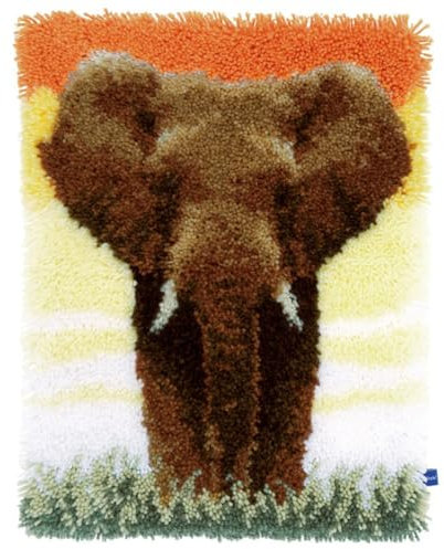 N.LANSHAN Diy Teppich Knüpfen Set Elephant News Knüpfhaken-Kissen-Sets Mit Cartoon-Tieren，Knüpfhaken-Teppich-Sets Für Erwachsene Und Anfänger，Diy-Handarbeit，Häkelteppich-Set，Heimdekoration 23x35in