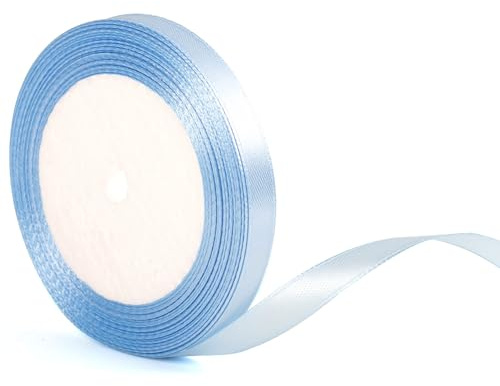 22m x 10mm Thin Baby Blue Satin Ribbon Wedding Car Ribbon, 2/5 inch Slim Baby Blue Satin Ribbon for Gift Wrapping Wedding Christmas Birthday Present Cake Hair Bow Florist Bouquet Crafts Decorations