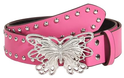 CWCYYDSYY Ceinture à rivets cloutés avec boucle papillon pour femmes, rose, Large