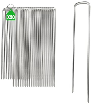 YFLeomry 20 Stück 200 x 40 x 3.8mm Verzinkt aus Stahl Erdanker Bodenanker | Erdhaken Garten, Zelthaken Heringe, Erdnagel für Unkrautvlies, Gartenvlies, Zaun, Vogelschutznetz, Camping