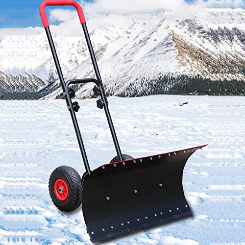 Snow Shovels Heavy-Duty Snow Shovel With Wheels, Rolling Snow Pusher With User-Friendly Adjustable Double Lever Handle