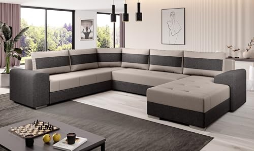 Generisch Chief U Sofa Couch Garnitur Sofagarnitur mit Schlaffunktion Wohnlandschaft U-Form mit Bettkasten Malmo 94/Malmo 16 Stoffqualität Breite 304 cm Tiefe 217 cm