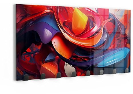 DEQOART Wandgarderobe Glas & Metall | Motiv Fließende Rhythmen | 60x30 cm | Design Haken-Leiste modern | Garderoben-Paneel für Flur, Wohnzimmer & Schlafzimmer | magnetisch & beschreibbar