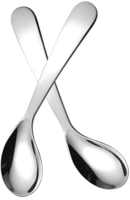 Cucchiaio Training per Bebè 2 Pezzi Acciaio Inox Argento | Punta Piegata, Riduce la Flessione del Polso, per Apprendimento e Pratica, Confezione da 2