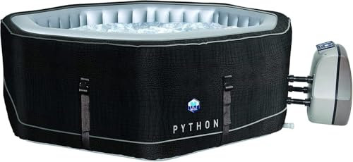 JUNG Python Design Whirlpool aufblasbar achteck, Krokodil-Optik, 5 Personen SPA Selbstaufblasend, beheizter Pool Outdoor & Indoor, Ø 185cm, 130 Wellness