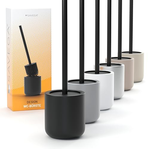 SAVEGA Black Steel Toilet Brush Silicone – Modern Silicone Toilet Brush and Holder Set with Antibacterial and Fast-Drying Head (Black)
