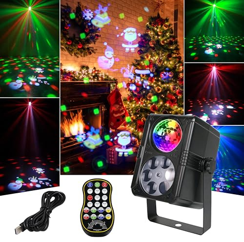 Miralin Proyector de luz LED de Navidad, decoración navideña de Papá Noel y muñeco de nieve con control remoto, modos automático/voz, efectos rojos, verdes y azules, iluminación festiva para