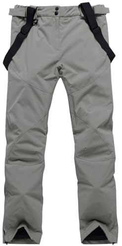 ALSOGO Pantaloni da sci da uomo, impermeabili, antivento, per attività all'aria aperta, con cinturino rimovibile, grigio., S