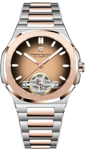 TAYSHILEY Pagani Design Men's Watches YS025 42mm Automatic Stainless Steel Mechanical Wrist Watch for Men, 100M Waterproof,Sapphire Dial Glass,Screw-in Crown (Golden)