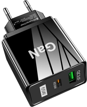 QC3.0 - Caricatore rapido da 65 W, 2 porte, adattatore di corrente con resistente alle alte temperature, adattatore di ricarica rapida compatibile per dispositivi elettrici come Smart Phone, laptop di