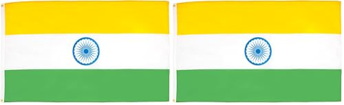 AZ FLAG - Drapeau Inde - 90x60 cm - Polyester léger - Drapeau Indien Avec Oeillets Métalliques Intégrés - 40g (Lot de 2)