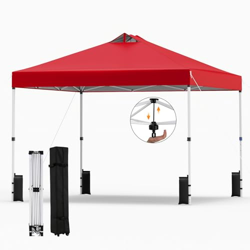 COSTWAY Pavillon 3x3m, Pop-Up Faltpavillon wasserdicht stabil Winterfest, Gartenpavillon mit 4 Sandsäcken, Heringen & Seilen, Partyzelt Sonnenschutz mit Rolltasche für Camping und Picknick (Rot)
