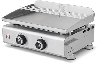 BRASERO BY FAVEX - Plancha gaz inox 2 feux – plaque inox 5 mm – 5,3 kW – cuisson homogène Stable Flame – 52 x 34 cm – 6 à 8 convives – récupérateur graisses Clear Flow