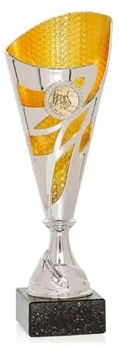 Genérico Copa Trofeo Dorada y Plateada Personalizable para premios y competiciones – Disponible en 20, 24 y 27 cm – con Disco Deportivo a Elegir