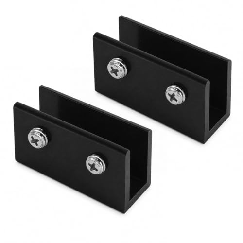 Androxeda Pack de 2 Unidades de Seguro para Ventanas Correderas de Aluminio, Fijador en U sin Taladro, Tope y Bloqueo de Seguridad para Puertas Corredizas, Negro, 50x18.5 mm