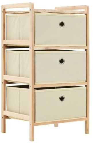 Kangardius Commode en osier avec 3 paniers en tissu en bois de cèdre beige, armoire de rangement avec tiroirs, armoire multifonction pour salon, bureau, couloir, espace de rangement et ordre