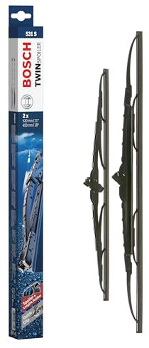 Bosch Balais d'Essuie–Glace Plats Conventionnel Twin Spoiler 531S, Longueur: 530mm/450mm – 1 Paire de Balais avant
