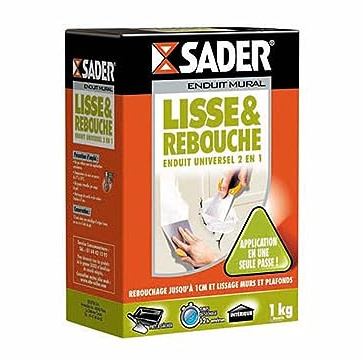 Sader Enduit Lisse et Rebouche - Enduit Universel 2 en 1 en Poudre - Rebouchage Jusqu'à 1 cm - Tous Supports - Blanc - Carton de 1 Kg