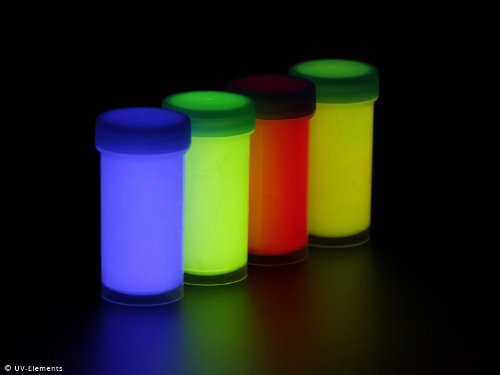 Unsichtbare Leuchtfarbe Set 4x100ml (8,74€/100ml) blau, grün, rot, gelb