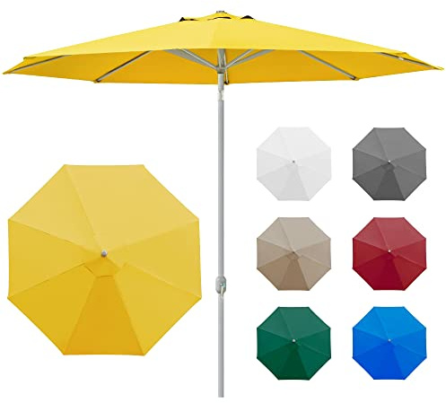 paramondo interpara Sonnenschirm aus 230 g/㎡ Polyesterfaser, Rund Ø 3,5 m, Gartenschirm Marktschirm Knickbar, für Terrasse und Balkon, mit Kurbel, Gestell Silber, Gelb, 8,5kg