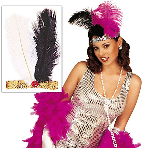 NET TOYS 20er Jahre Stirnband Charleston Kopfschmuck Haarband Haarschmuck Accessoires Kostüm weiß-schwarz-Gold
