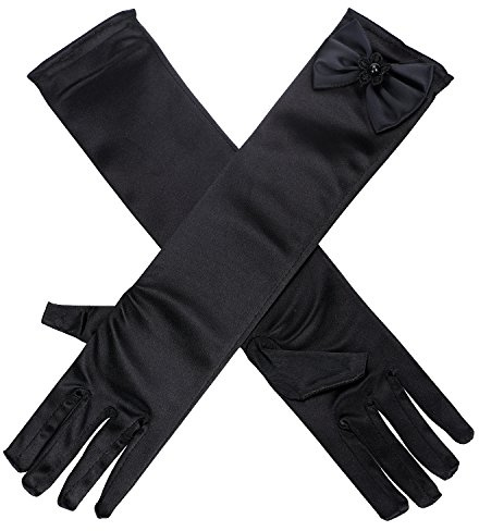 Gants Satin Longs Fille Gants de Mariage Mitaines Exquis Gants Enfant Bowknot Mignon Accessoires Robe Pour Soirée Partie Performance Cérémonie Wedding Cadeau de Noël Halloween