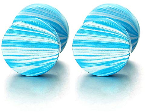 10MM Blu Marmo Cerchio Orecchini da Uomo Donna, Finto Dilatatore Fake Cheater Plugs Gauges, Acciaio, 1 Paio