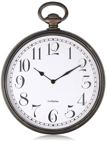 FISHTEC Design-Wanduhr – Taschenuhr Vintage – leicht ablesbar mit großen Ziffern – geeignet für Küche, Büro, Wohnzimmer 30 cm – Schwarz & Kupfer