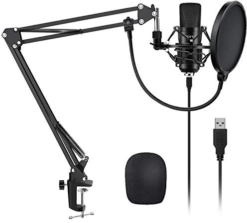 YOTTO USB Micrófono de Condensador cardioide Micrófono para Ordenador (192KHz/24bit Plug and Play) Profesional Micrófono Podcast con Soporte de micrófono Brazo de Tijera, Filtro Pop