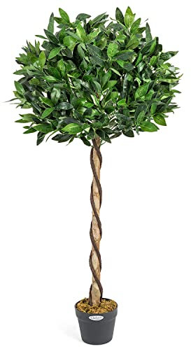 Christow Artificial Bay Tree In Pot, Large 3ft 4ft Tall Indoor Outdoor Garden Topiary Ball, Twisted Wooden Trunk, Realistic Lush Green Leaves, Home Office Restaurant (4ft, 1 pack)