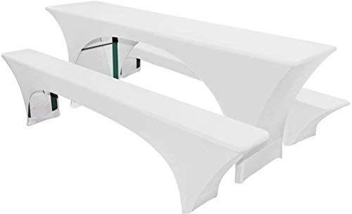Namvo Elasticated Stretch Trestle Table - Tischdecke und Sitzbezüge 50 cm breite Tischplatte - Wei?