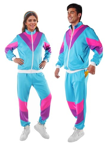 Seawhisper 80er Jahre Outfit Karneval Kostüm Herren 90er Jahre Trainingsanzug NEW KIDS Kostüm Bad Taste Outfit Herren Damen Männer Blau M