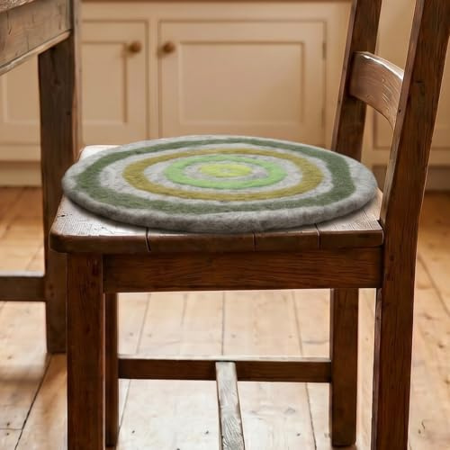 Filz Stuhlauflage, handgefertigtes rundes Meditationskissen, grau/grün | 100 % Wolle, angenehmes Sitzgefühl, warm im Winter, kühl im Sommer, natürlicher Farbtupfer