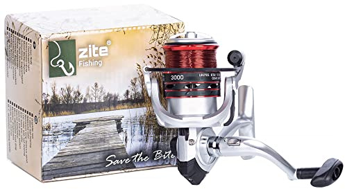 Zite Fishing Angelrolle Bespult - Karpfen-Rolle Aalrolle Allround-Rolle | Base Reel 3000 3BB - Monofile Angel-Schnur - 2 Alu-Spulen Inklusive
