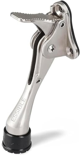 Essible Türfeststeller RVS - Silber - Türstopper Einstellbar für Innen und Außen mit Fußbedienung Rutschfeste Unterseite Door Stopper Für Leichte und Schwere Tore - 13 x 4 cm