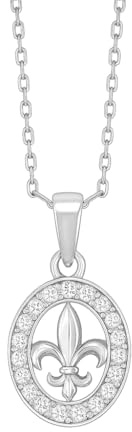 TALISMAN JEWELLERY Ovaler Anhänger aus 925er Silber und weißen Zirkoniasteinen - Lilienblume (11 mm), 15 MM, Metall, Zirkon