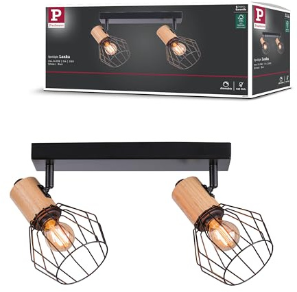 Paulmann 66767 Strahler Lanke 2-flammig max. 2x20 Watt Deckenleuchte Schwarz/Holz Spot Metall E14
