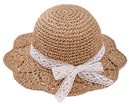 Uniyoung Baby Sun Hat Pizzo Cappelli di Paglia Cappello da Spiaggia, caffè, 6-24 Mesi Bambino