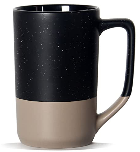 SHOWFULL 16oz Large Coffee Mug, Two Color Combination Big Ceramic Tea Cup with Large Handle with White Speckled for Men Women Restaurant Home Office Hot Drinks, Black