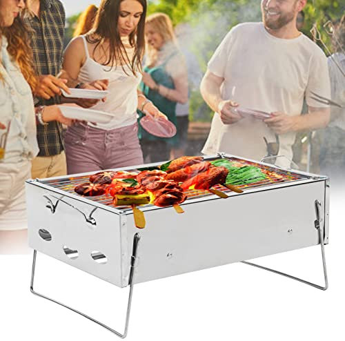 Faltbarer Holzkohlegrill, tragbarer Grill, Schreibtisch, Tischplatte, Edelstahl, Rauchergrill für das Kochen im Freien, Camping, Picknicks, Strand