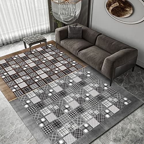 Teppich flurläufer,Leicht Zu Reinigender, Waschbarer Teppich, Grau, Schwarz, Braun, Geometrisches Design deko Wohnzimmer,Gaming Room deko 160x230cm