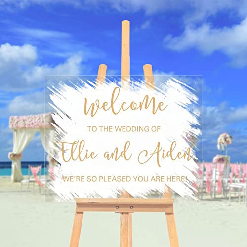Personalisiertes AcrylHochzeitsschild, weiß und goldfarben, transparent, Acryl, Hochzeit, Willkommensschild, Vintage, Hochzeit, Empfang, Party, Schild, perfekt für Hochzeit, Verlobung, Dekoration,