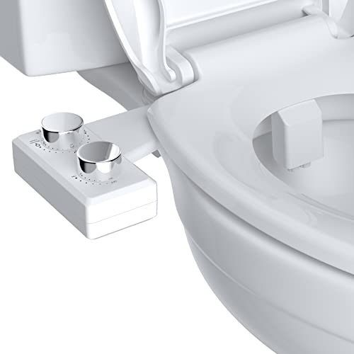 Hibbent Bidet-Aufsatz für Toilette, Nicht-elektrische Doppeldüse für Frontal- & Heckwäsche, einstellbare Wasserdruckkontrolle, Frischwasser-Bidet-Toilettensitz, selbstreinigender Wassersprüher,