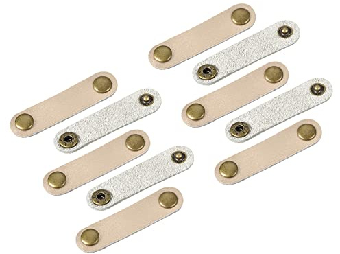 sourcing map Pack of 10 Leather Cable Straps Cord Organizer 63x16mm Portable Cable Leather Clips Golden Earphone Cord Management for Cable, Wire