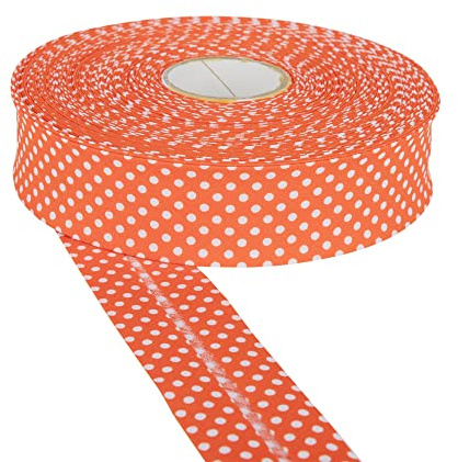 Discount Fabrics LTD Schrägband, gepunktet, 30 mm, Baumwoll-Köperband zum Nähen, Schrägbinden, Wimpelketten, Binden und Schrägband, vielseitiges Nähzubehör, ideal für DIY-Bastelprojekte (Orange, 25 m)
