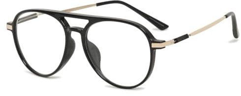 Lanomi Mode Pilot Lesebrille Blaulichtfilter Damen Herren Kunststoff Vollrahmen Lesehilfe UV400 Schutz Brille mit Sehstärke Helles Schwarz Piloten Lesebrillen 1.5