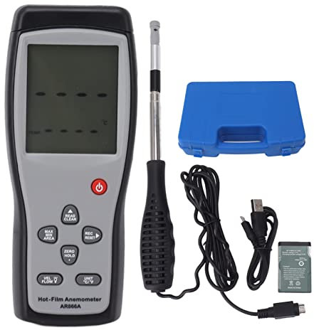 Haofy Anémomètre à Fil Chaud Portatif USB Communication par Ordinateur Jauge de Température de Vitesse du Vent avec Capteur Thermique pour L'Industrie Autoroute