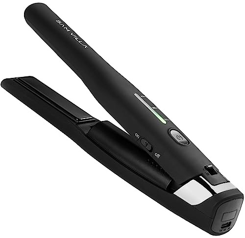 Sam Villa Pro Results Cordless Flat Iron On-the-go Travel Hair Straightener 45 Minutes of Cordless Hair Styling Time, Black