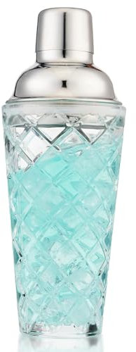 Gbuxska Glass Martini Shaker, 14.2 Oz Martini Shaker with Strainer for Home Use & Bar Cart, (Silver)